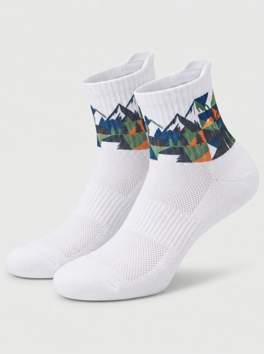 White Trail Mountain Forest Graphic Performance Ankle Socks