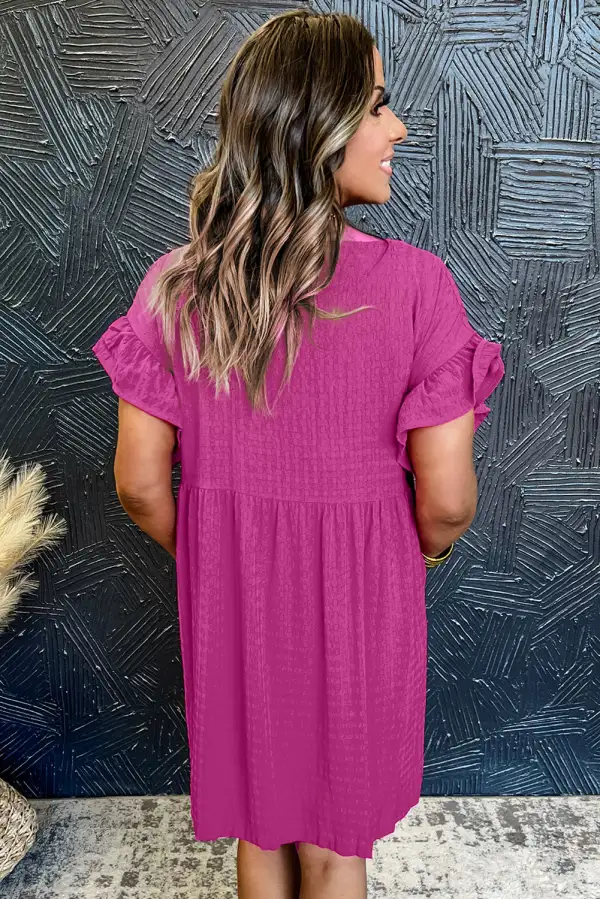 Textured Ruffled Short Sleeve Mini Dress