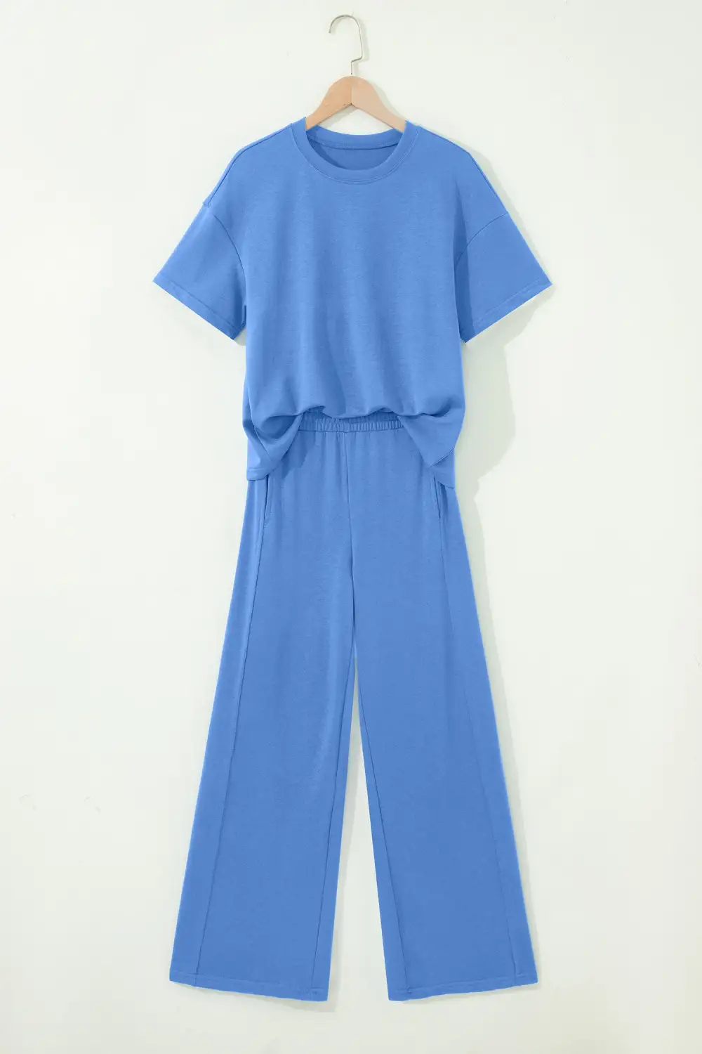 Women's Solid Cover Oversize Tee Pocketed Casual Pants Two Piece Outfit