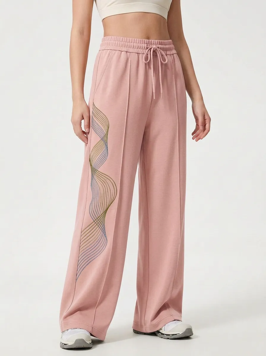 Women's Sage Green Embroidered Wide-Leg Sweatpants