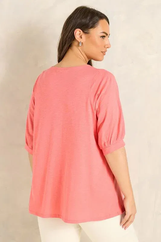 Coral Pink Short Sleeve Cotton Top
