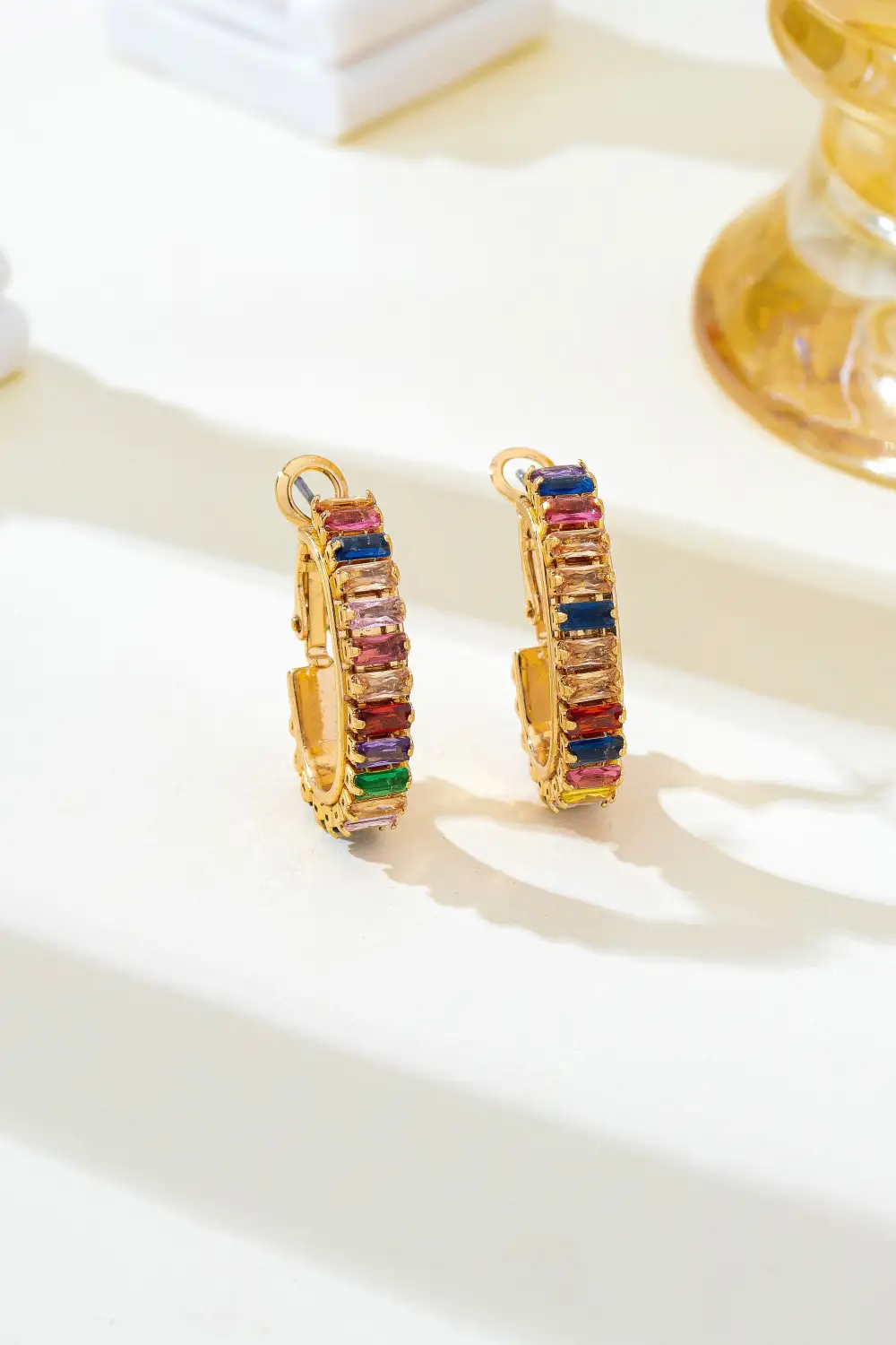 Multicolor Baguette Crystal Hoop arrings