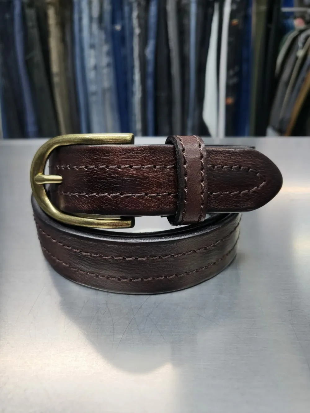 Gold Buckle Genuine Leather Belt