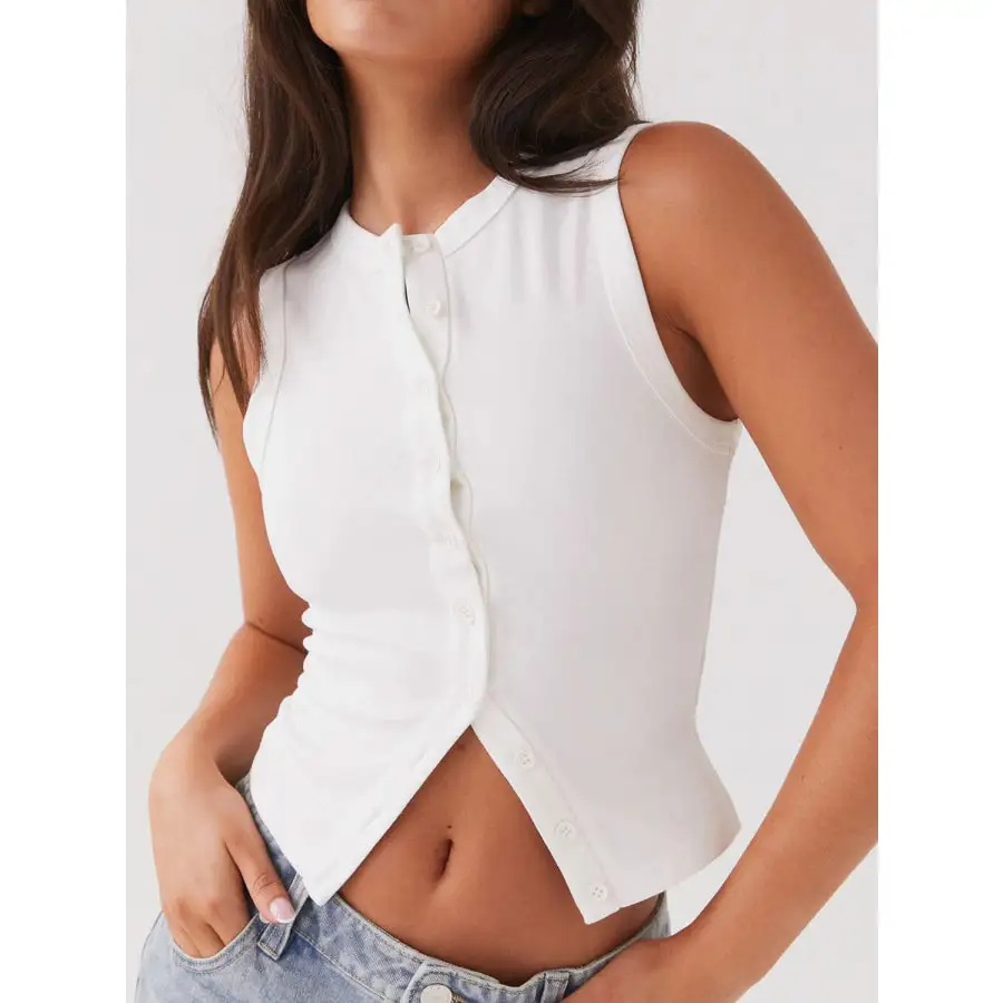 Button Up Round Neck Tank