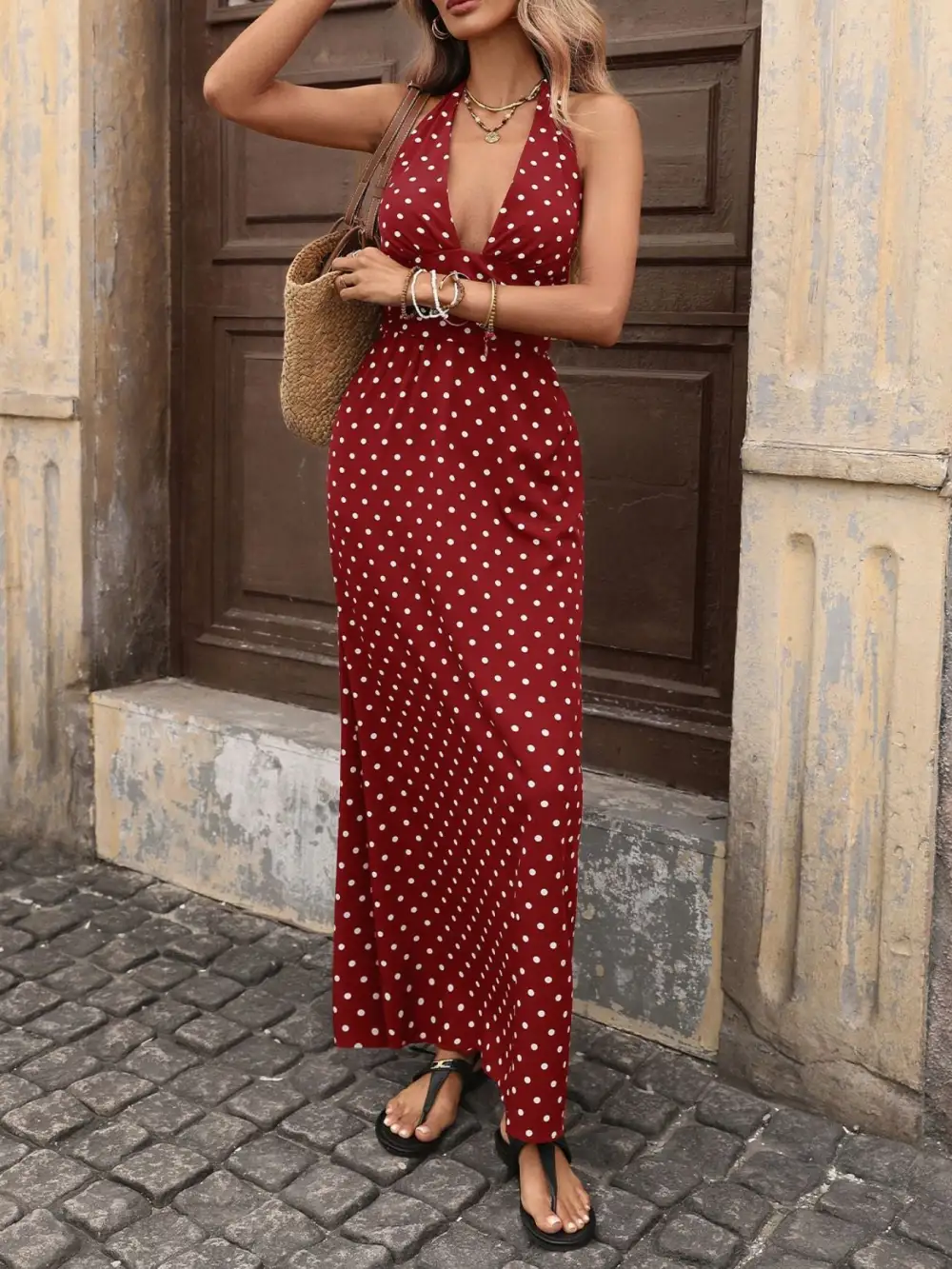 Drape Polka Dot Maxi Dress