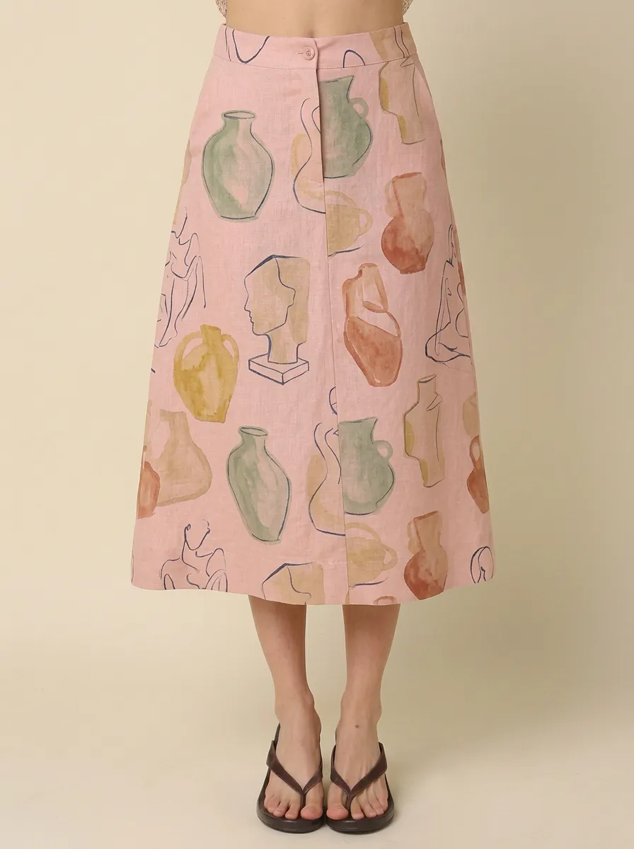 Women's Art Lover Abstract Pottery Vase Printed Skirt