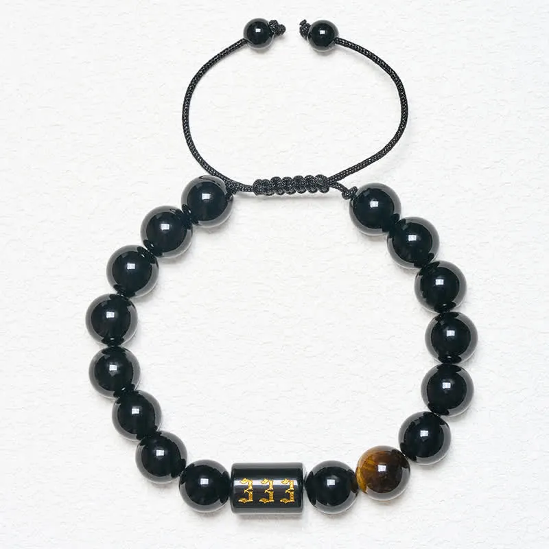 Angel Number Natural Obsidian Tiger Eye Fulfillment Bracelet