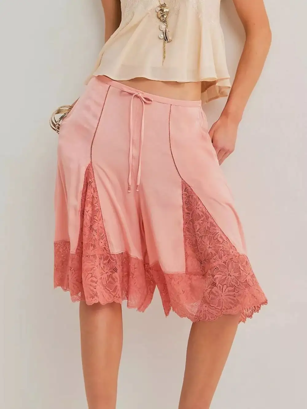 Refined Lace-Trim Casual Shorts