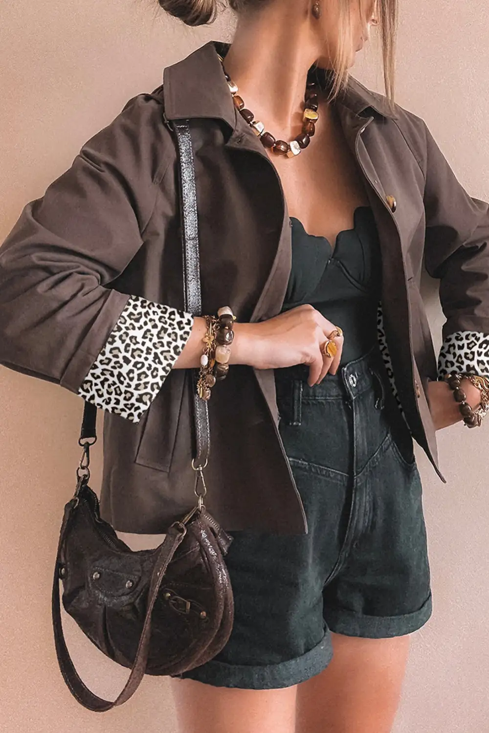 Animal Print Button Front Collared Jacket