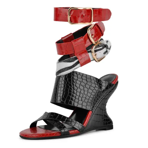 Stone Buckle Strap Wedge Heel Sandals