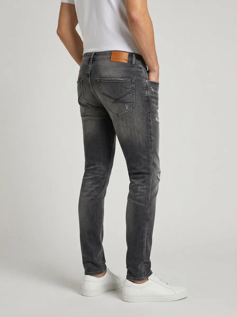 Men's Ridge Distressed Gray Washed Slim-Fit Jeans