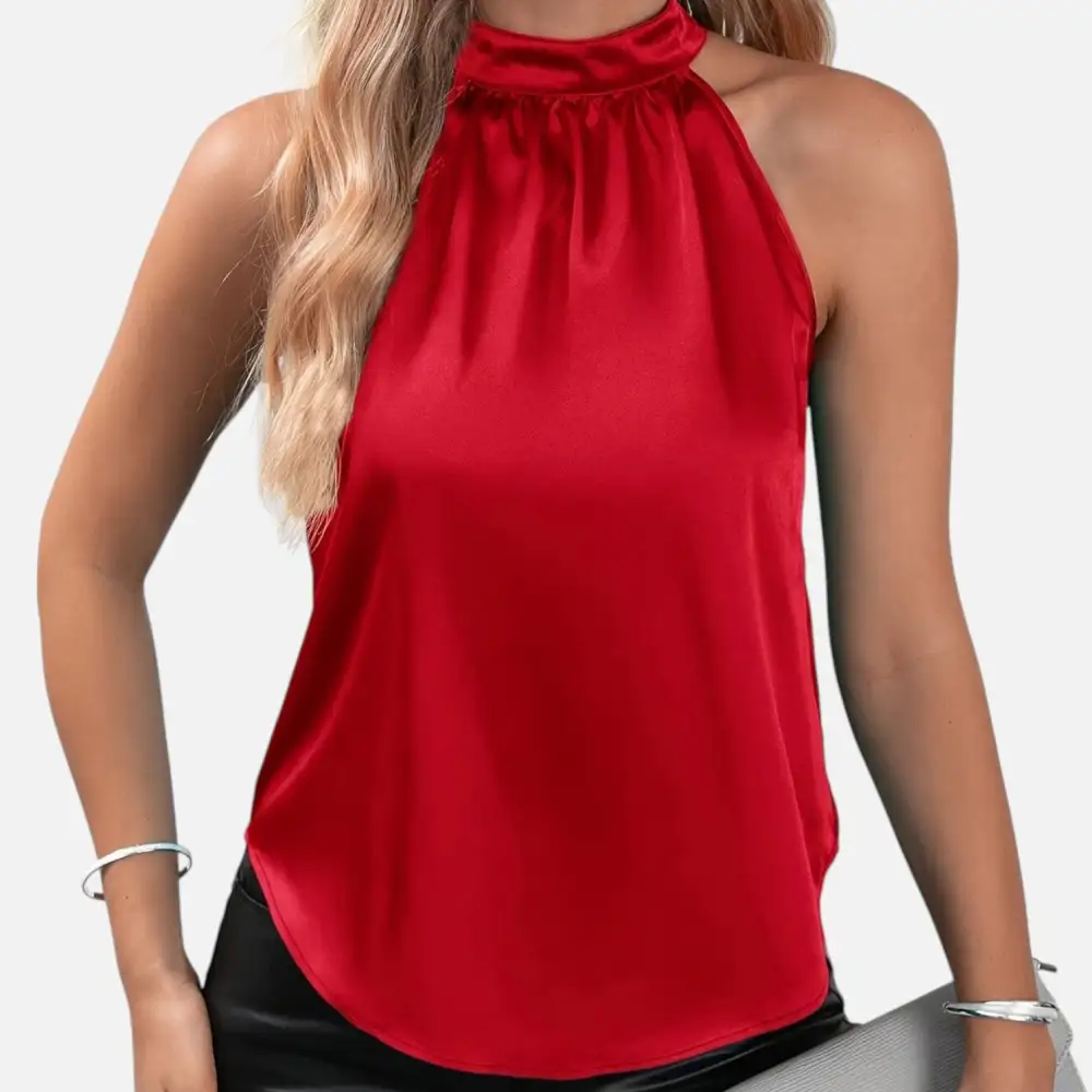 Satin Halter Neck Top  Sleeveless Occasion Style
