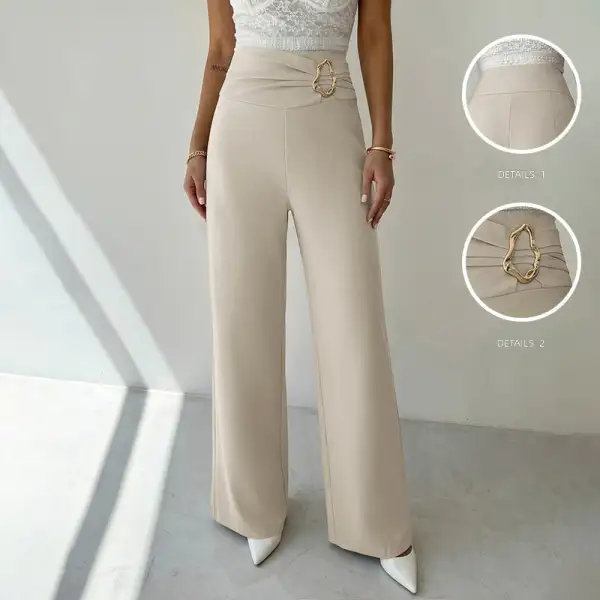 Women's High Waist Straight Leg Button Detail Pants