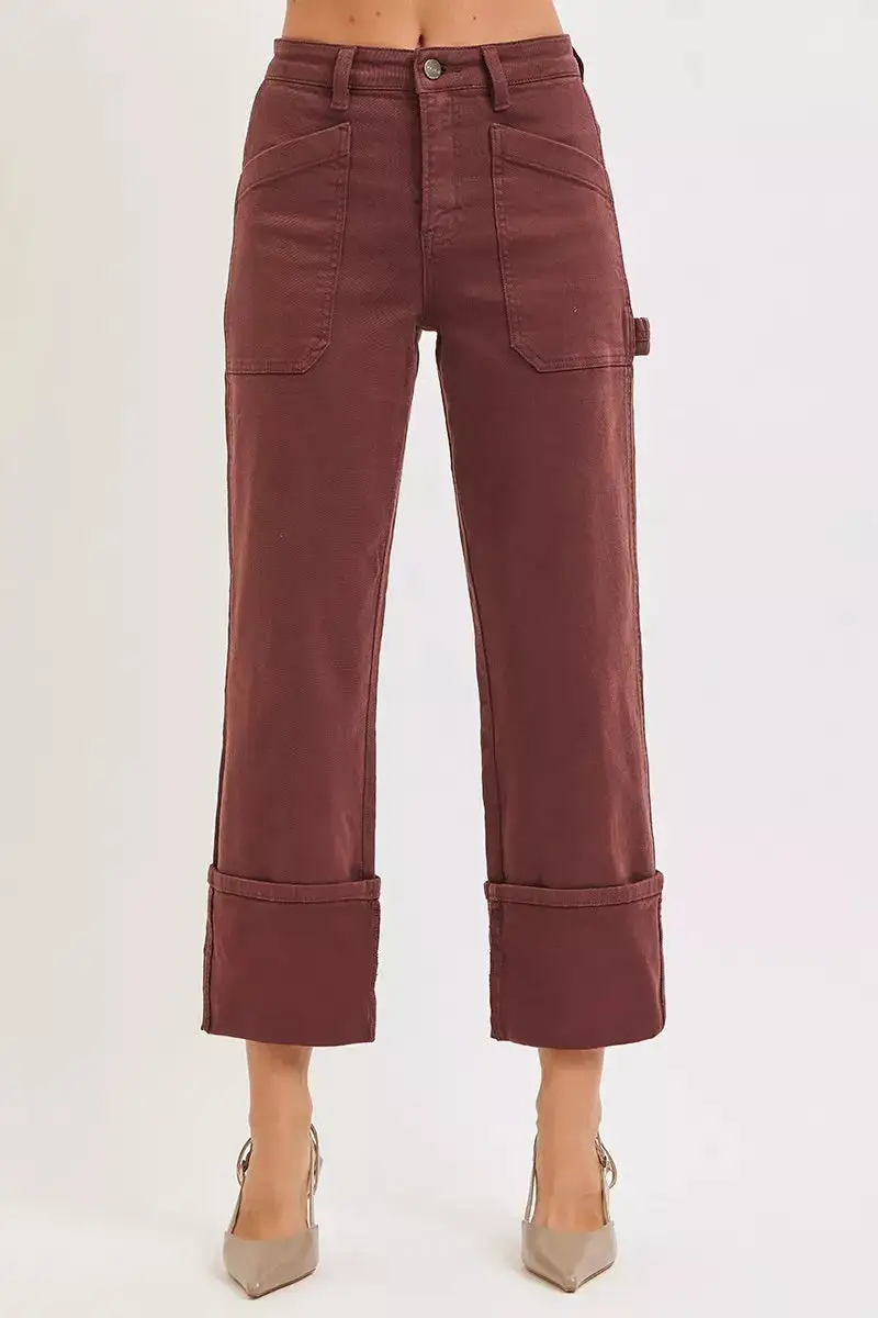 High-Rise Relaxed Cropped Washed Wide Straight Jeans