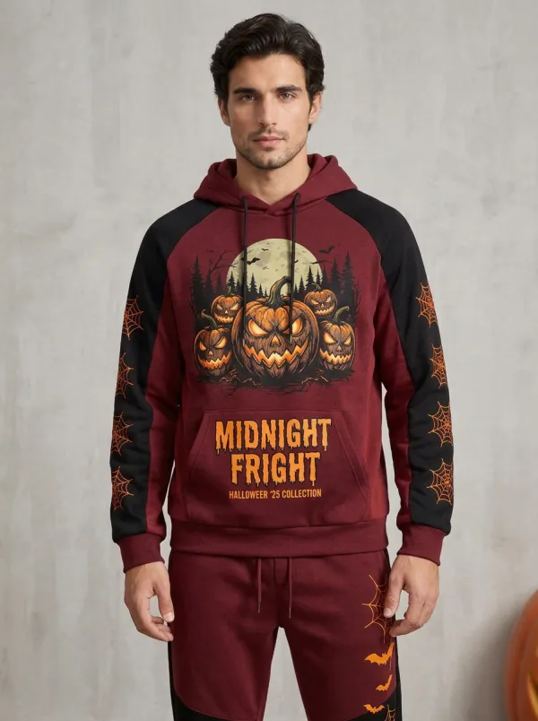 Men's Halloween Midnight Fright Pumpkin Spiderweb Printed Tracksuit