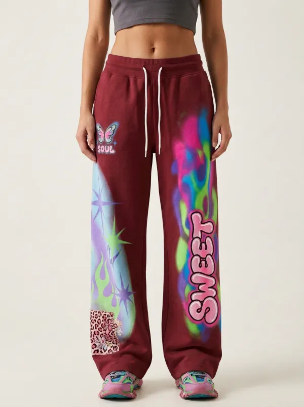 Women's Streetwear Butterfly Graffiti Sweet Printed Sweatpants