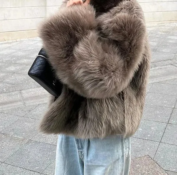 Snap Button Faux Fur Coat