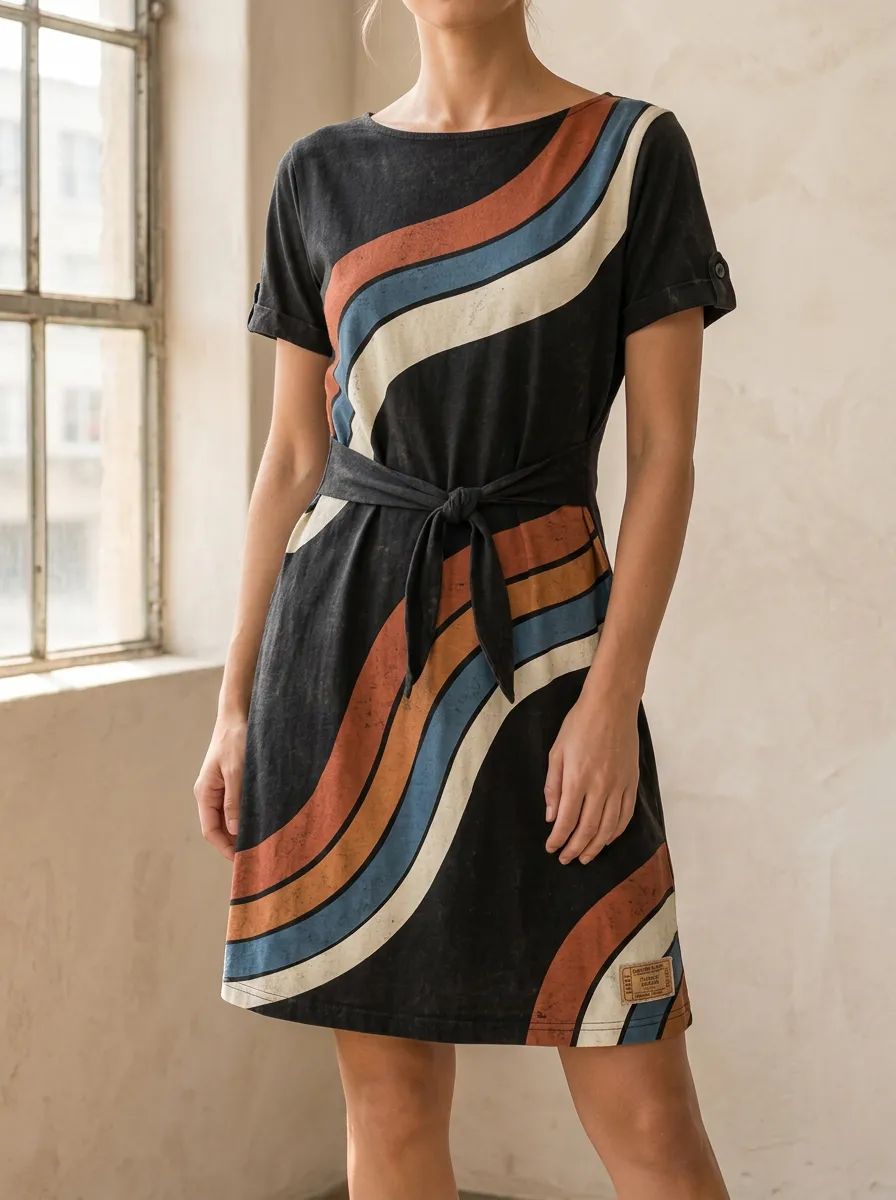 Women's Retro Aesthetic Vintage Stripe Printed Dress