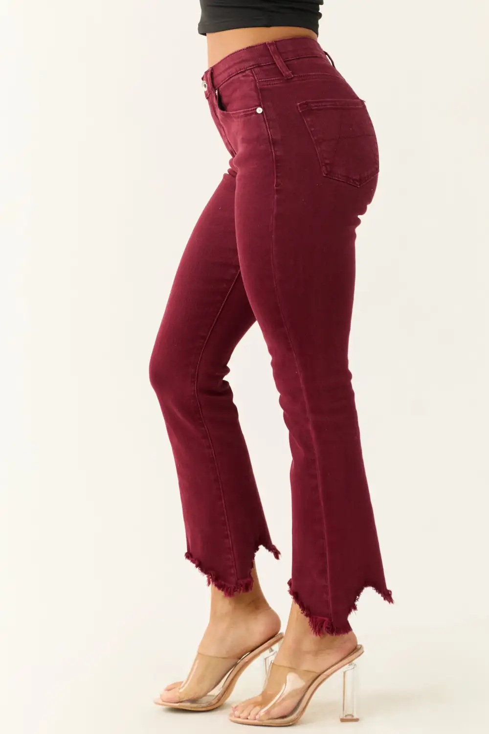 Wine Red Tummy Control Cropped JEANS