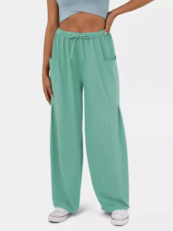 High Waisted Drawstring Wide Leg Pants