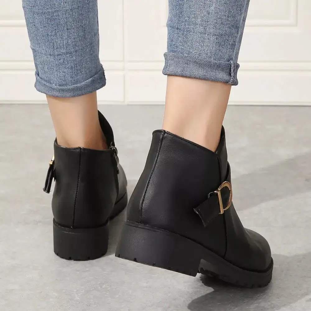 Refined Buckle Accent Ankle Boots