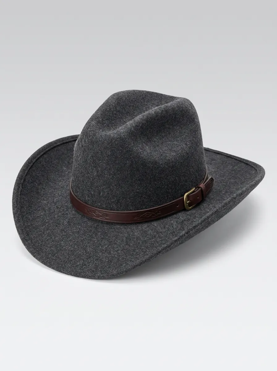Charcoal Felt Cowboy Hat with Buckle Accent