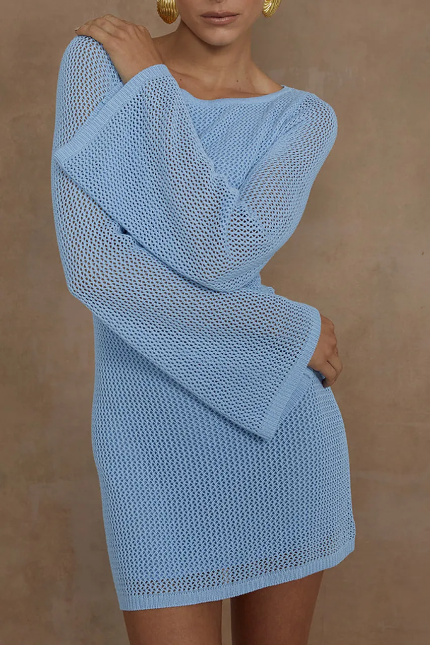 Bell Sleeves Backless Knit Mini Dress