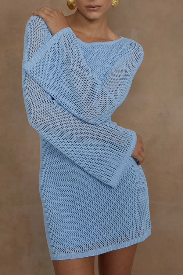 Bell Sleeves Backless Knit Mini Dress