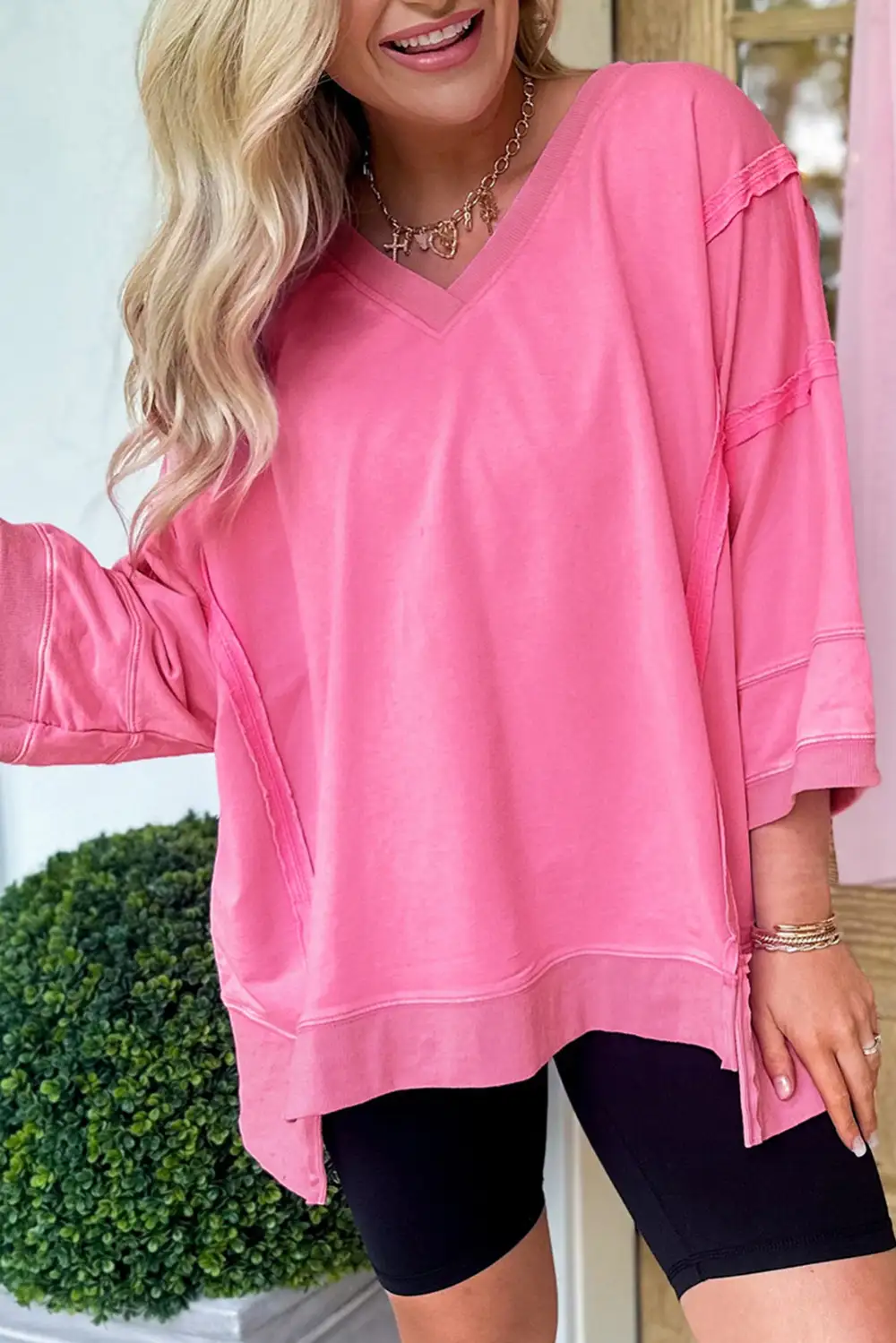 Women's Mineral Wash Washed V Neck T-Shirt