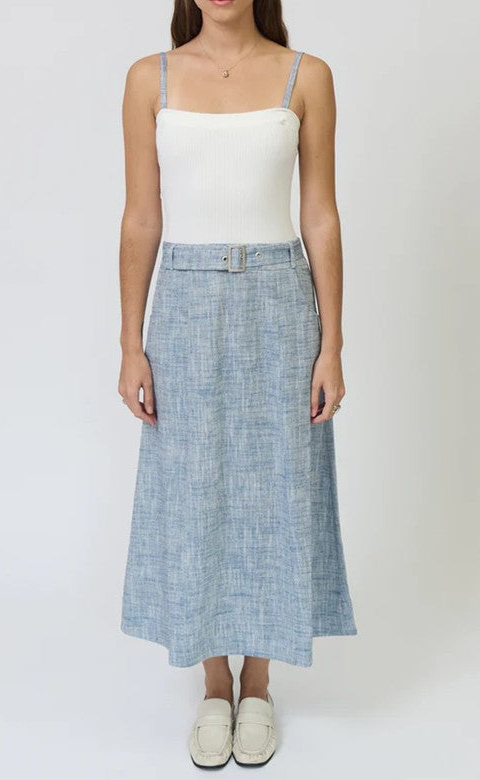 Light Blue Belted Twofer Midi Dress