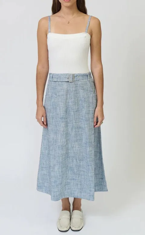 Light Blue Belted Twofer Midi Dress