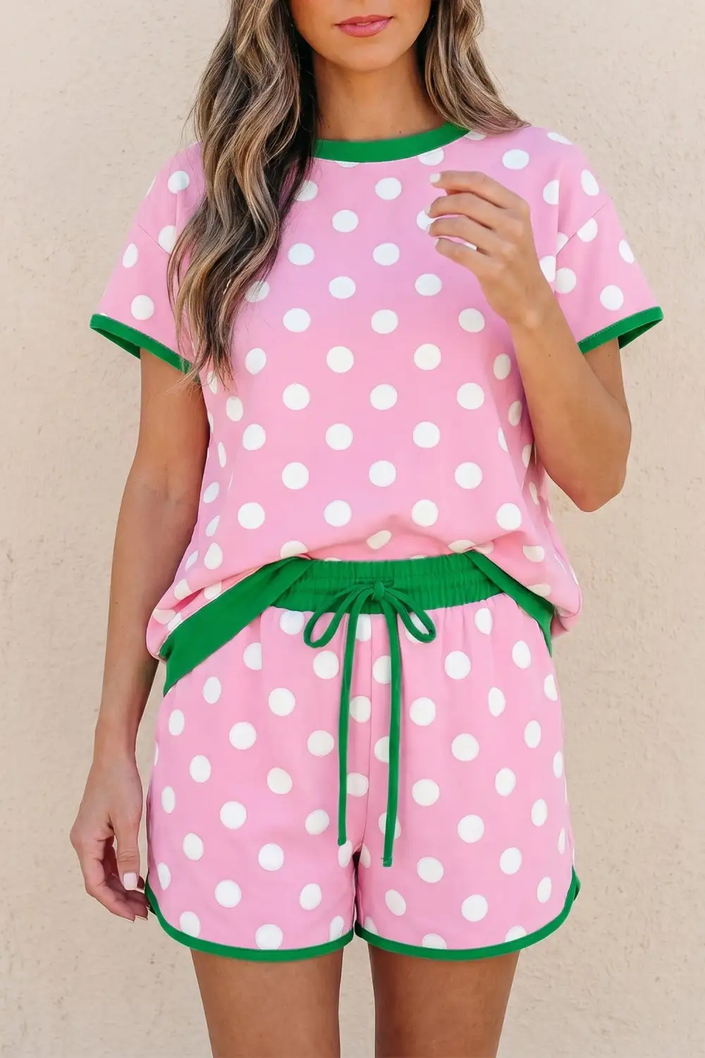 Women's Polka Dot Contrast Edge Casual Short Set