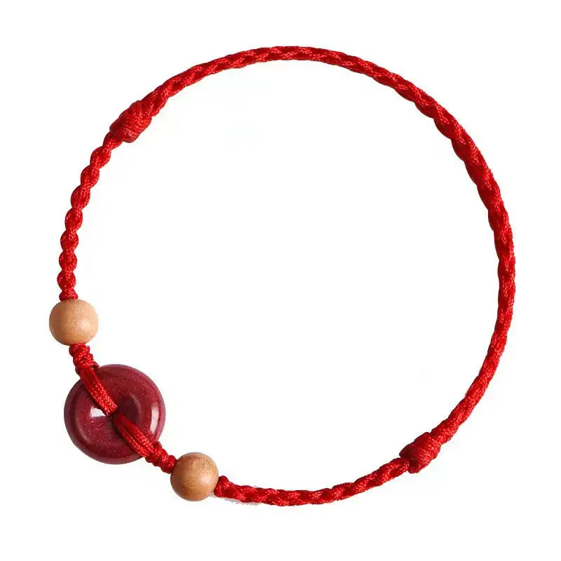 Peach Wood Buckle Cinnabar String Bracelet Anklet