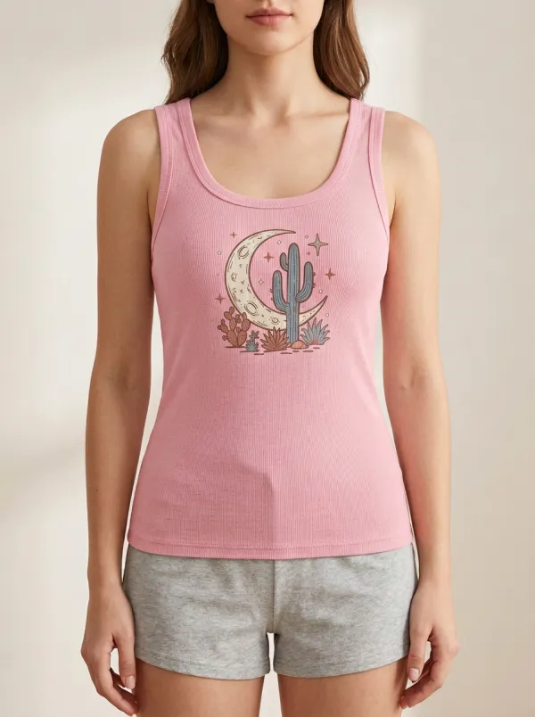 Cactus Moon Boho Built-In Bra Tank Top