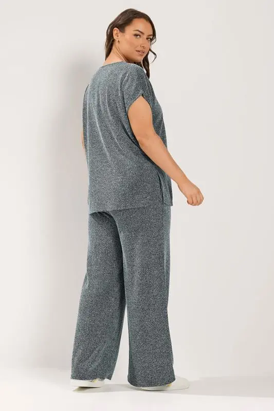 Grey Textured Knit V-Neck Top
