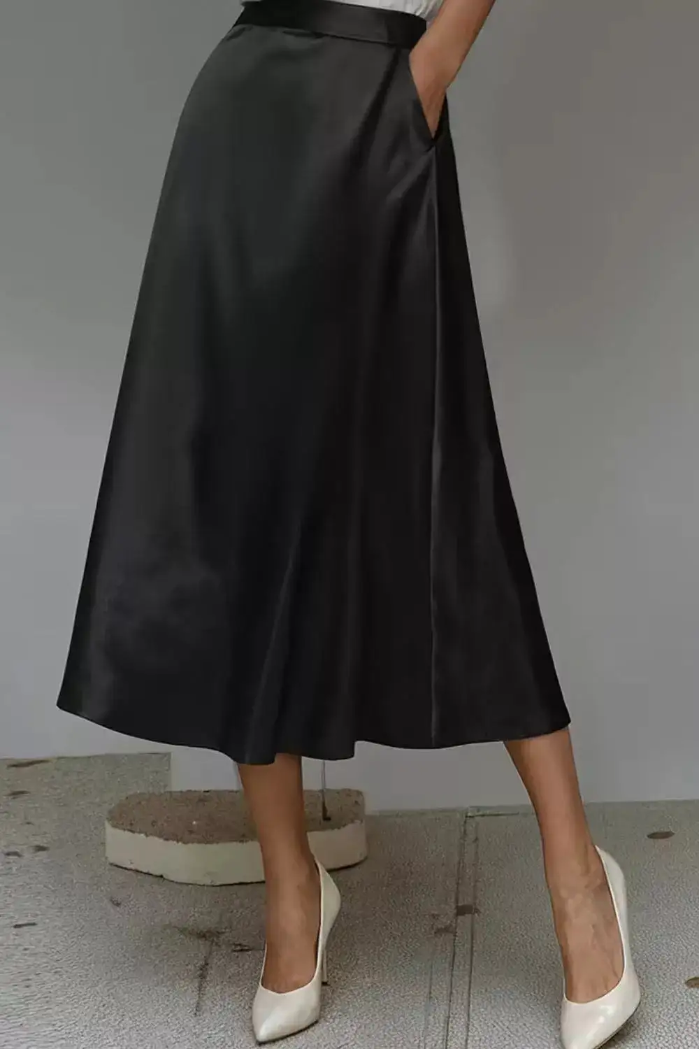 Everyday Satin A-line Midi Skirt