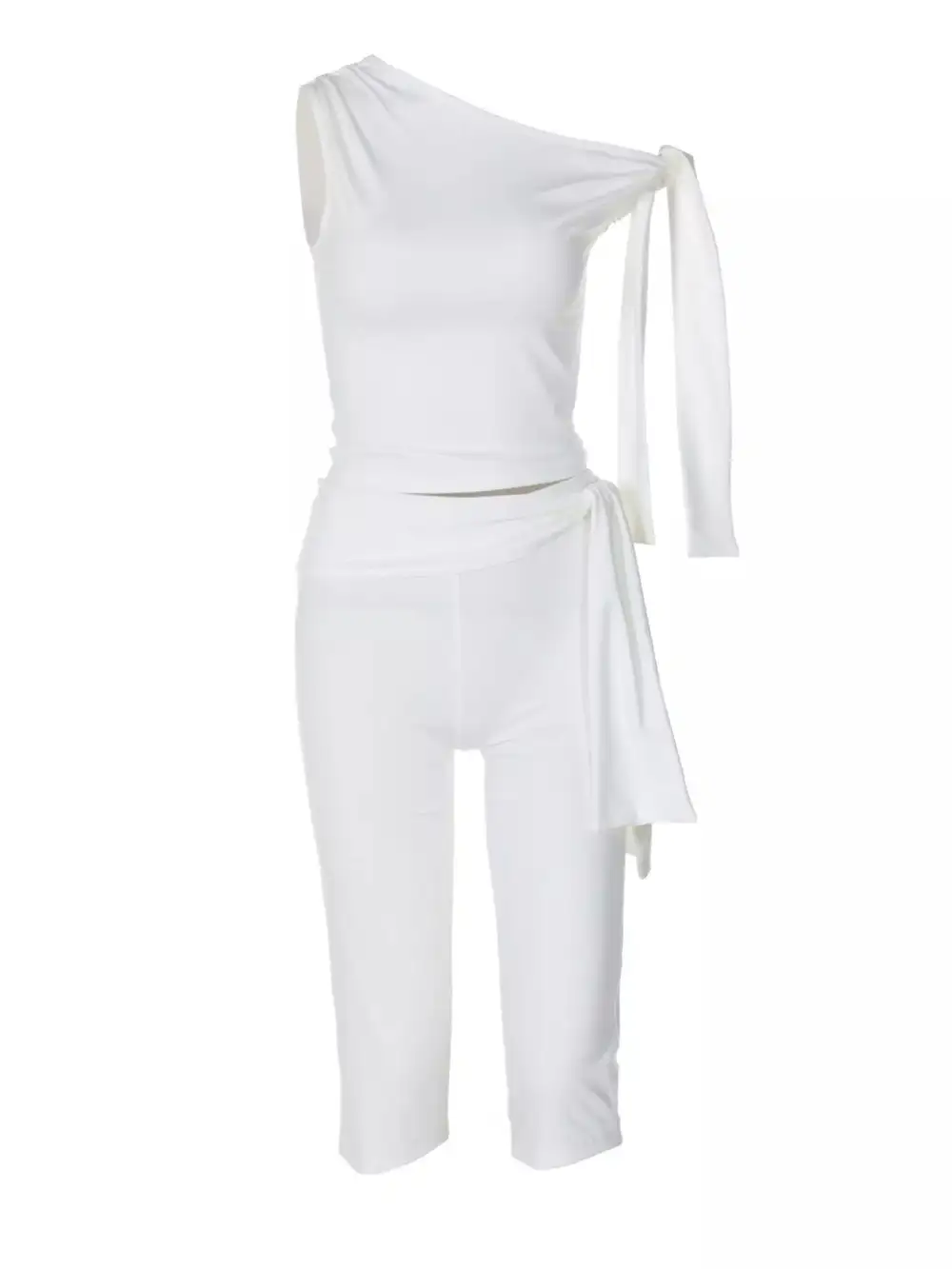 Tied One Shoulder Top and Capris Set