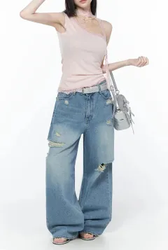 Wide Leg Distressed Jeans