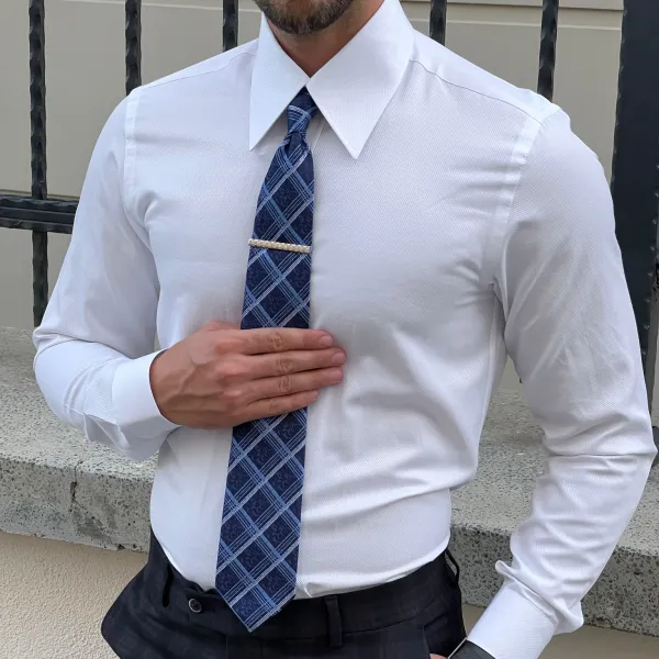 Point Collar Slim Fit Cotton Casual Shirt