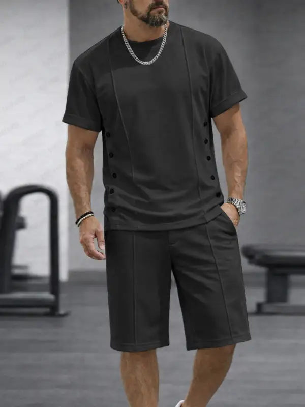 Athleisure Button Detail T-Shirt Shorts Set