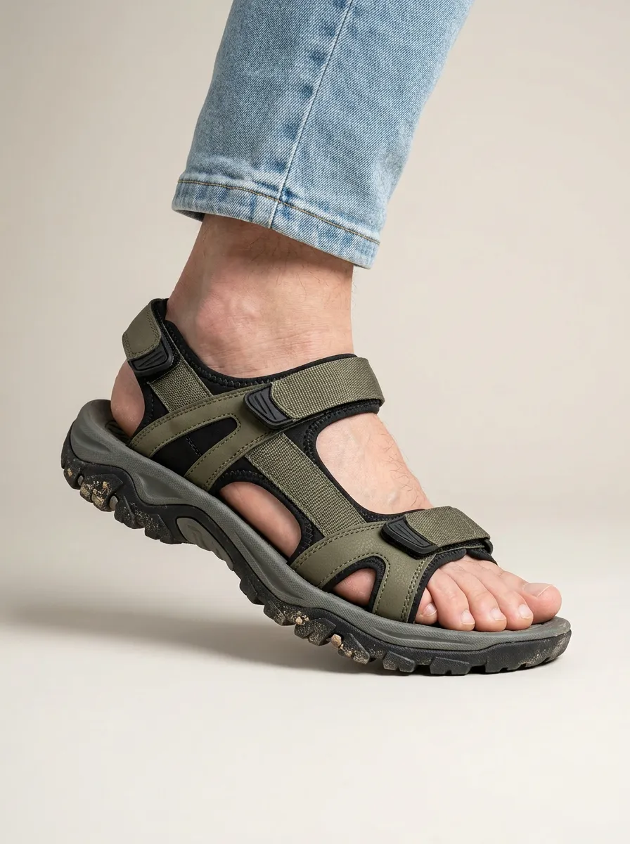 Men's Outdoor Hiking Olive Green Adjustable Strap Sandals