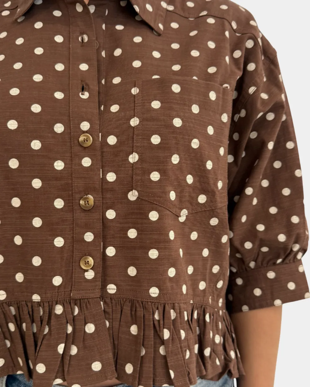 Polka Dot Ruffled Hem Blouse