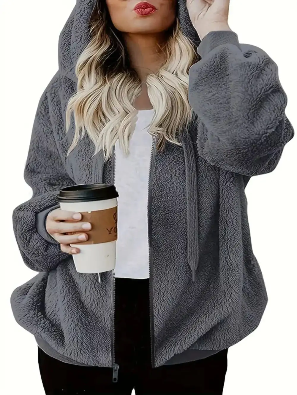 Fleece Zip-up Drawstring Outerwear