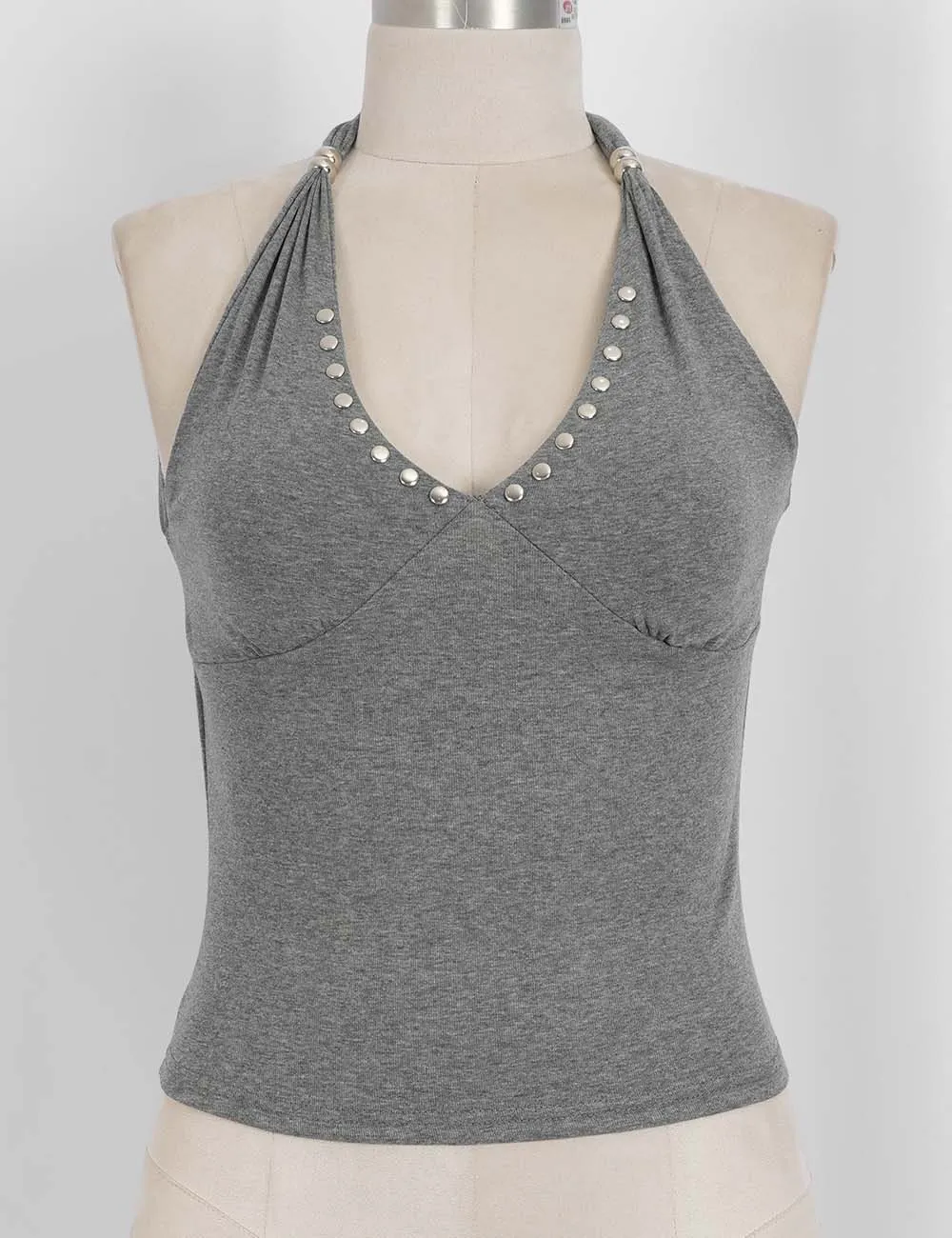 Chic Metal Stud Halter Neck Sleeveless Top