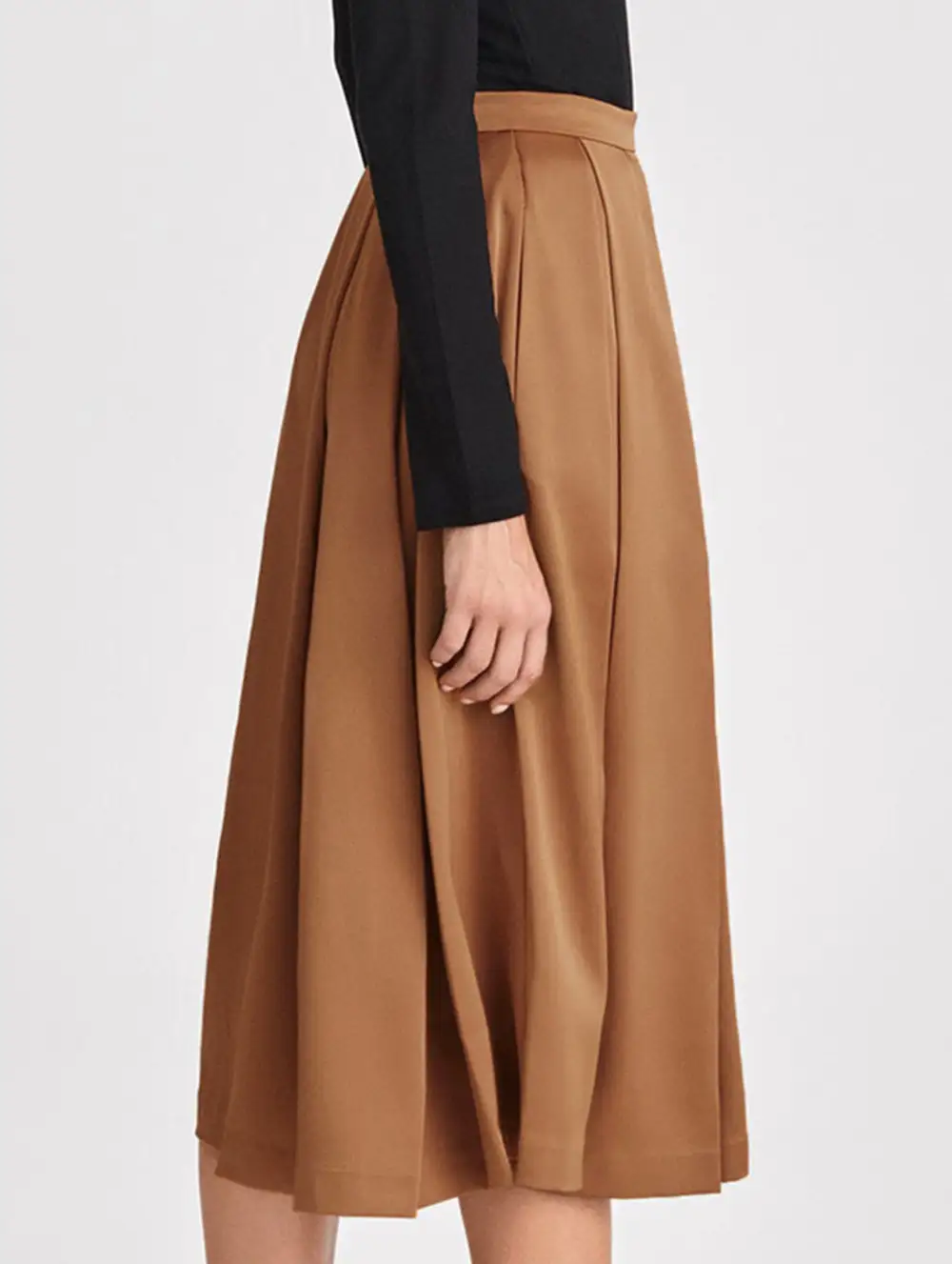 Zipper Flared Midi Skirt