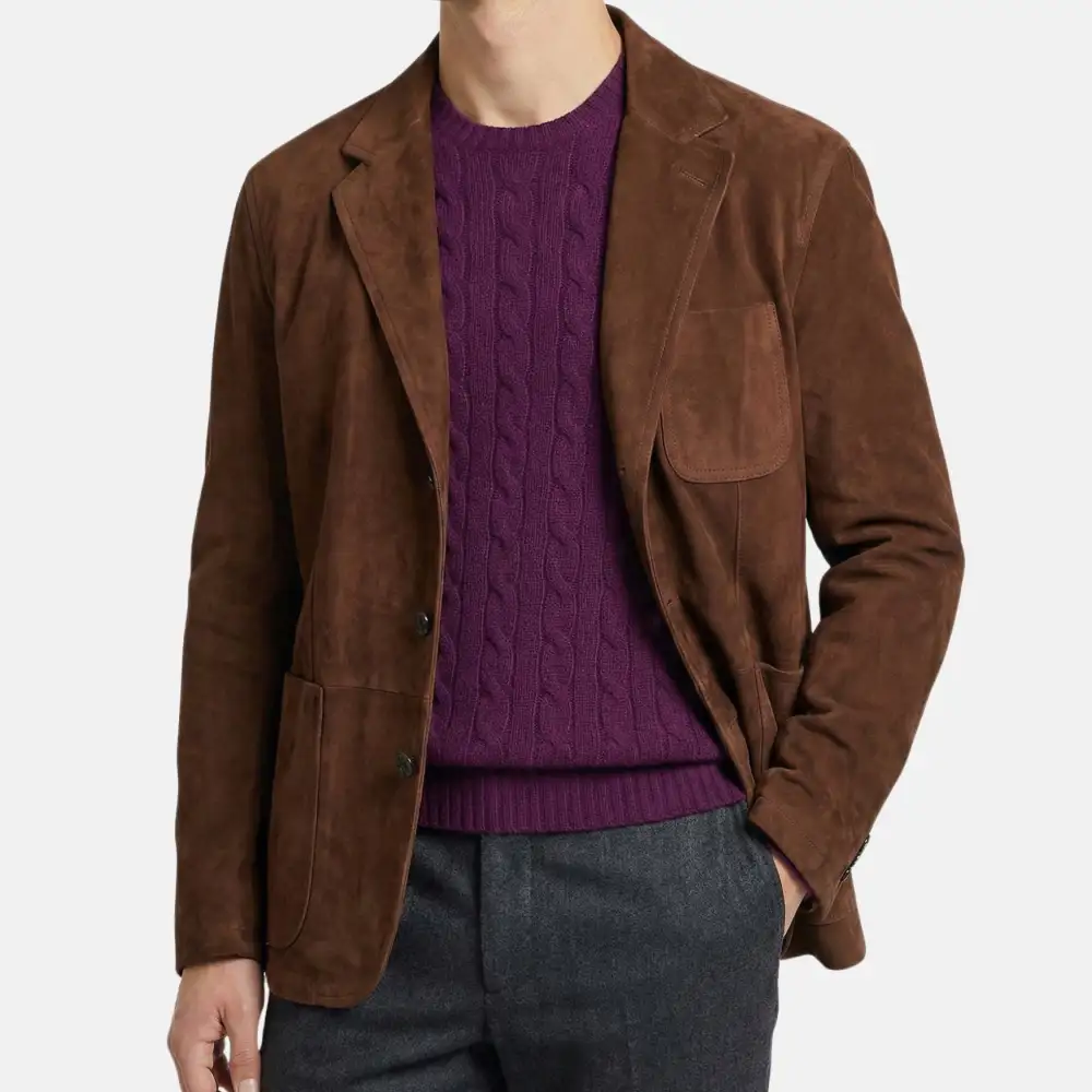 Refined Suede Tailored Blazer Jacket