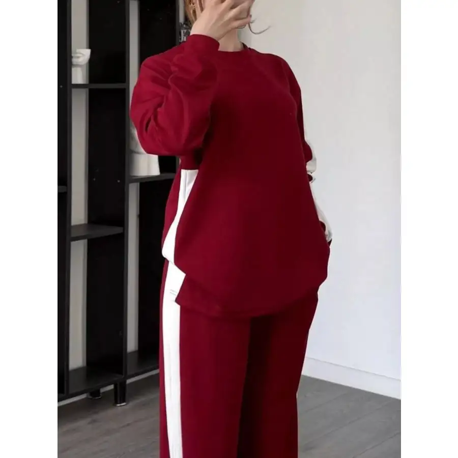 Everyday Contrast Round Neck Top and Pants Set