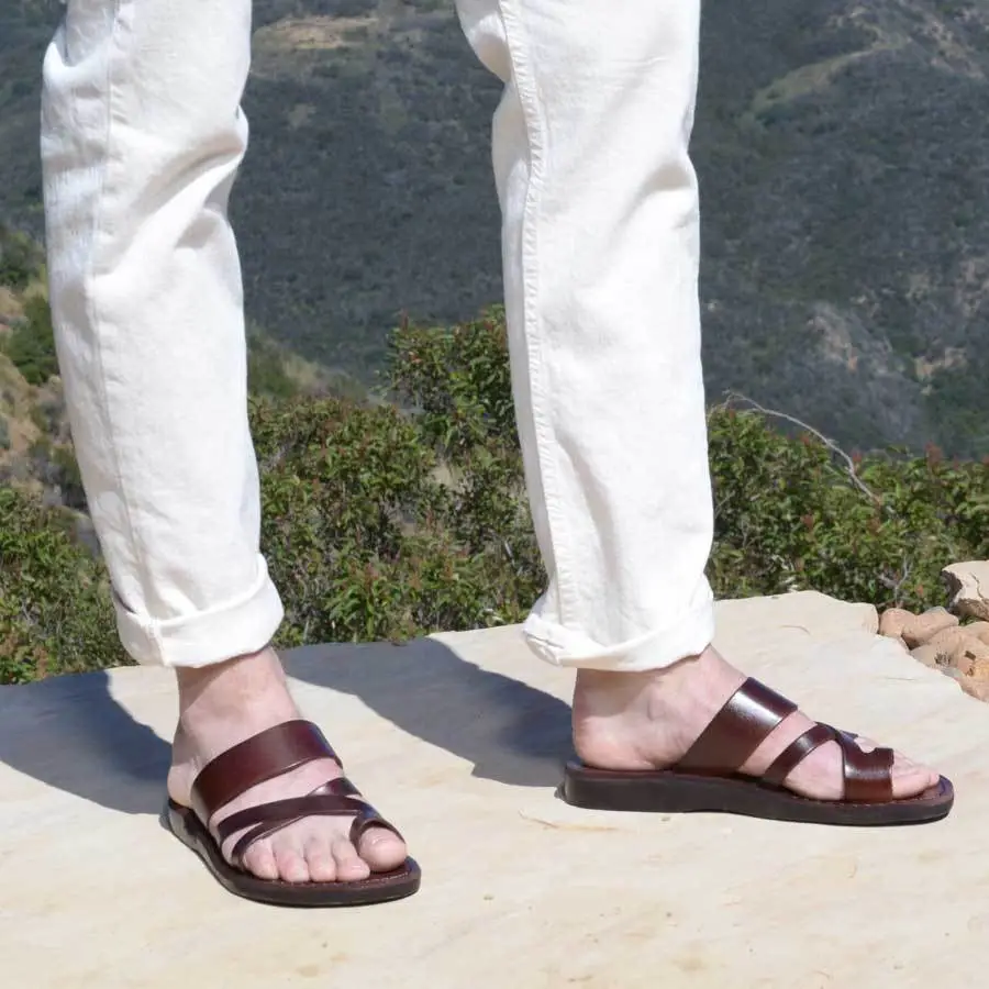 Leather Toe Loop Slide Sandals