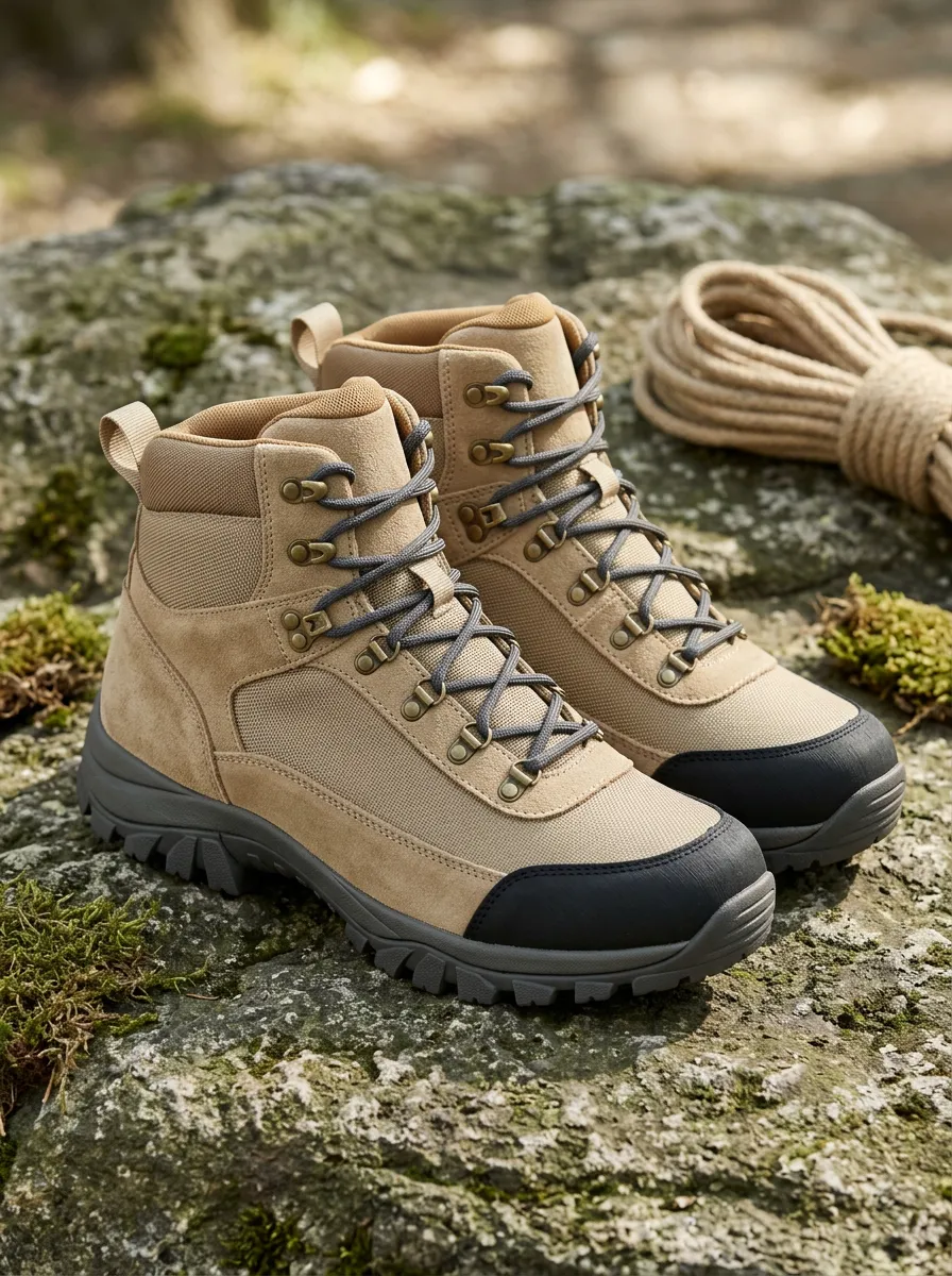 Unisex Utility Outdoor Hiking Adventure Tan Suede Printed Boots