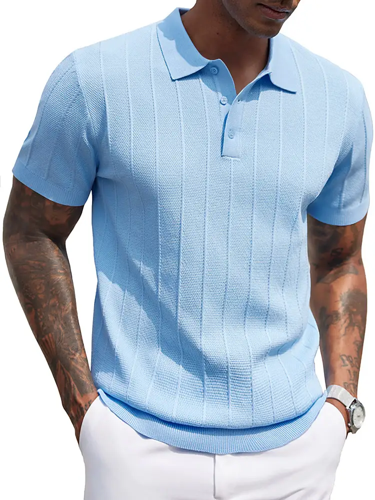 Ribbed Textured Knit Polo Shirt